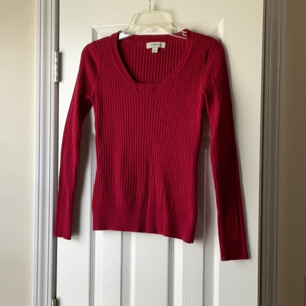 Burgundy Red Ribbed Long Sleeve Sweater